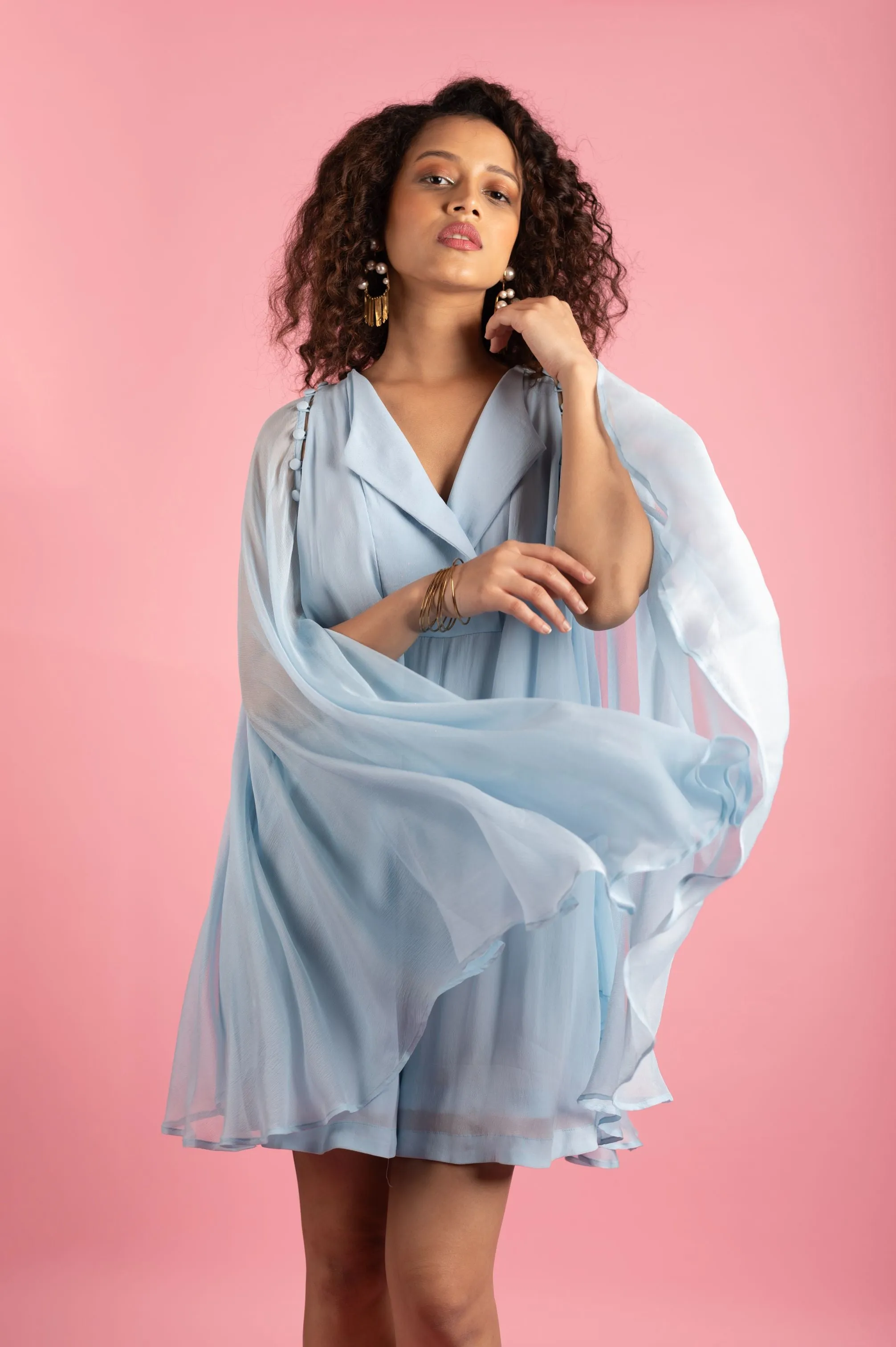 Ice Blue Breezy Kaftan Romper