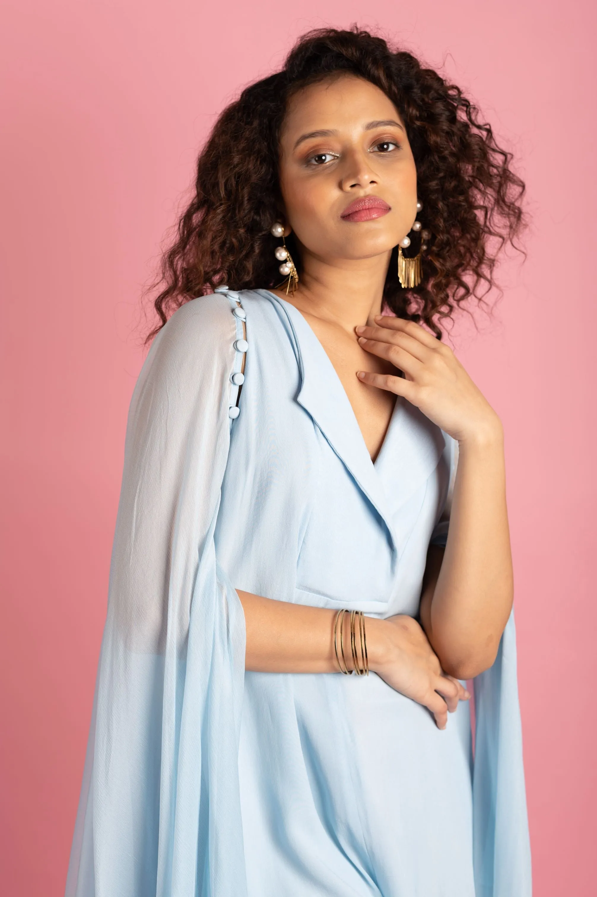 Ice Blue Breezy Kaftan Romper