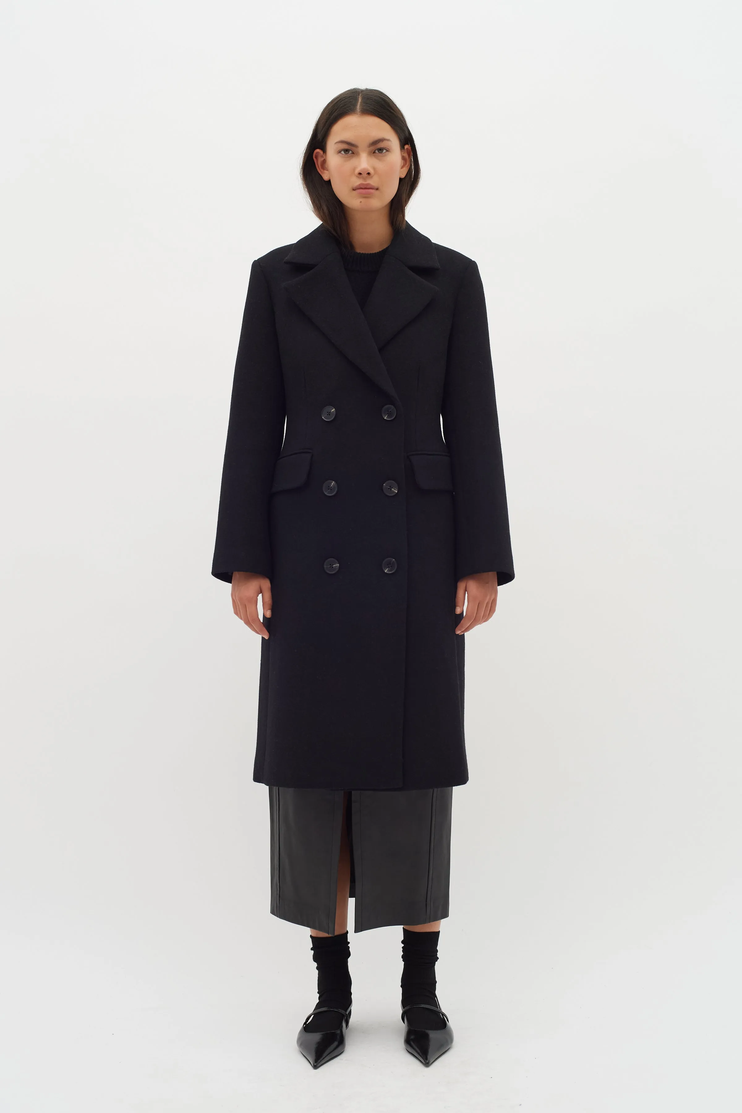 Inwear Thora Black Wool Blend Double Breasted Coat