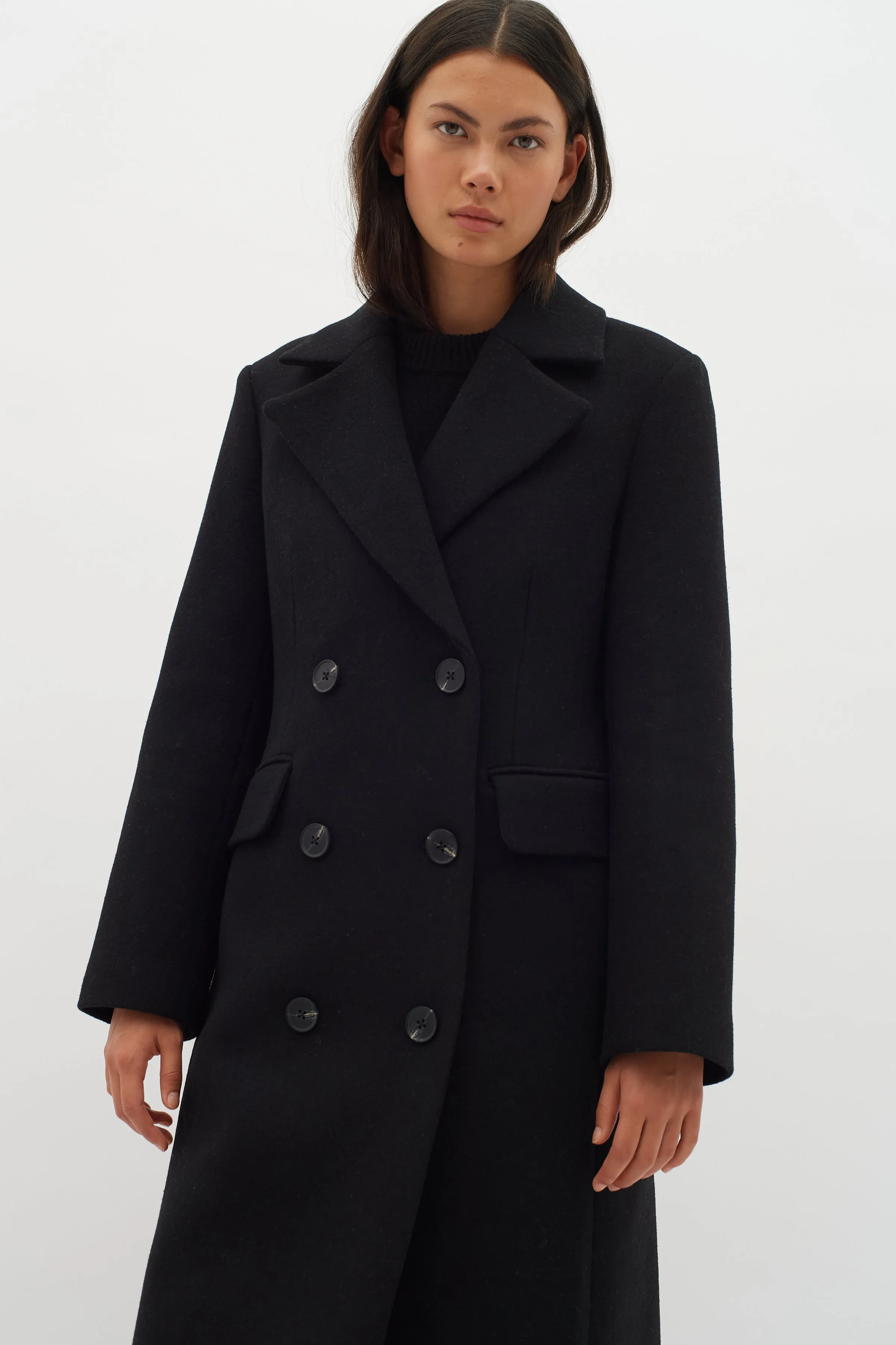 Inwear Thora Black Wool Blend Double Breasted Coat