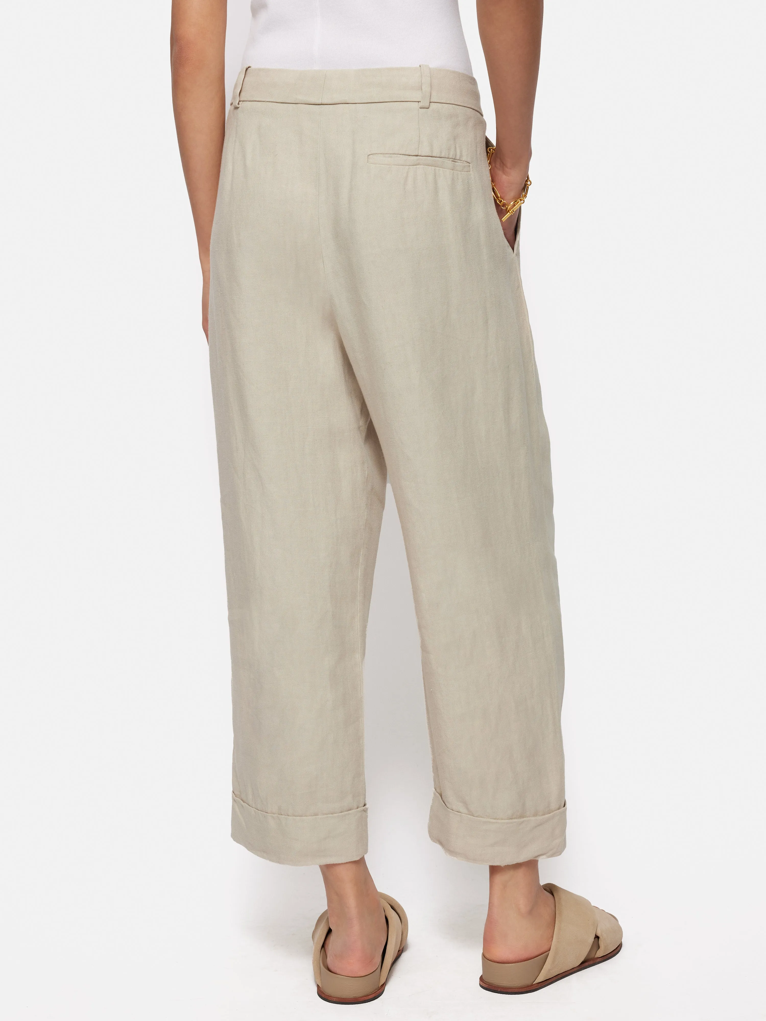 Italian Linen Turn Up Trouser | Stone