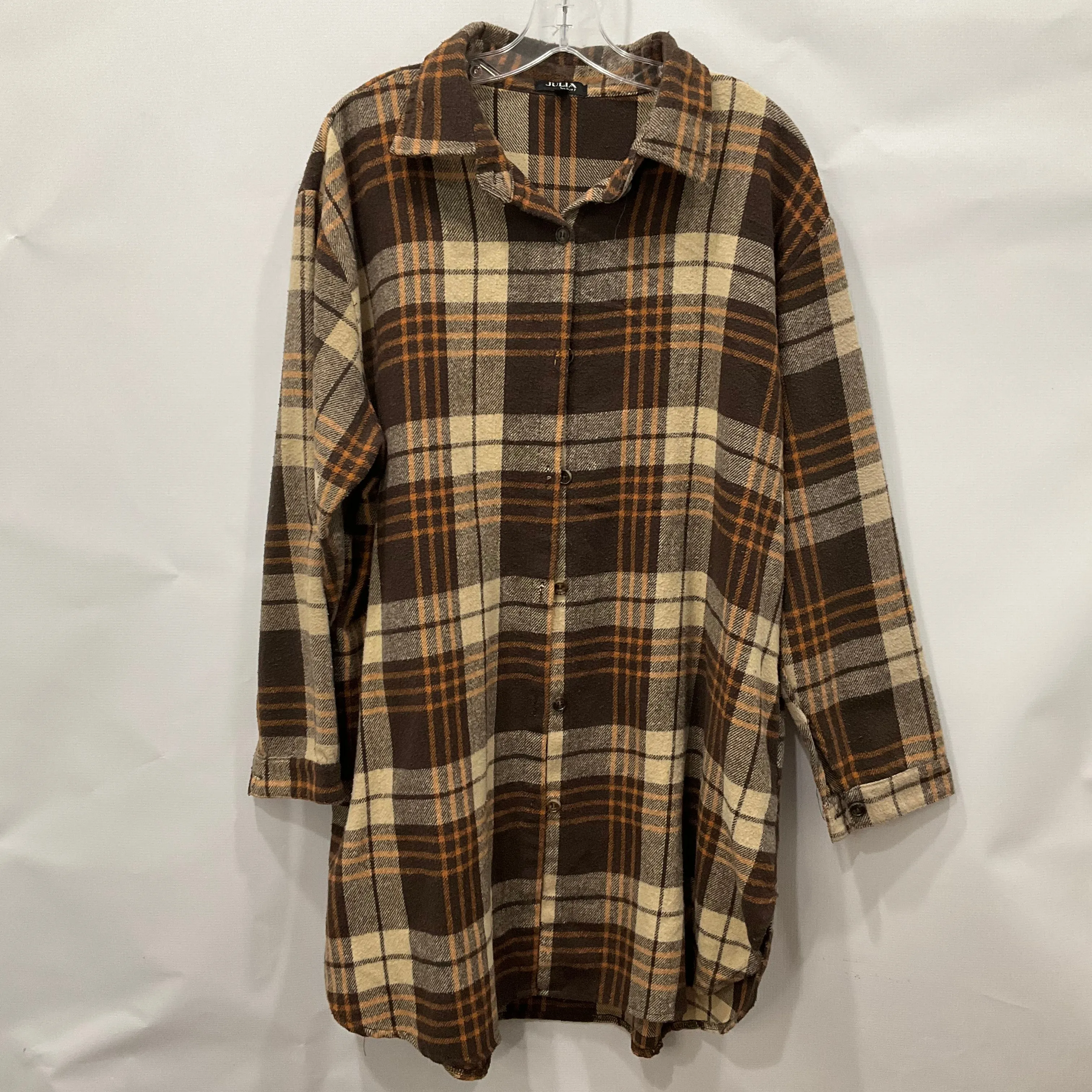 Jacket Shirt By JULIA In Plaid Pattern, Size: Xl