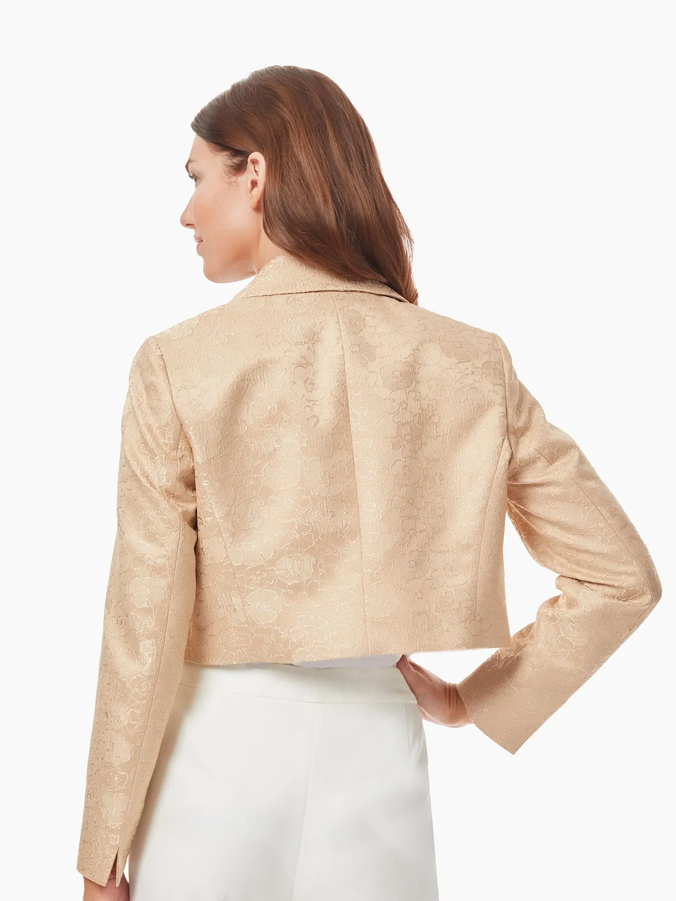 Jacquard Knotched Collar Cropped Jacket