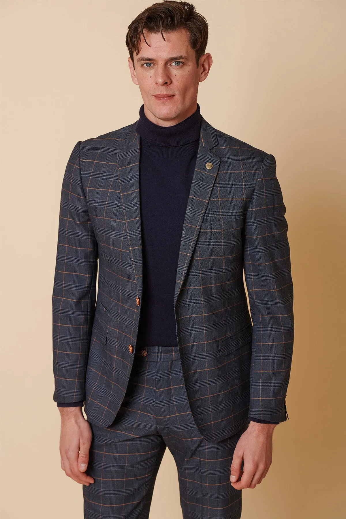 JENSON - Marine Navy Check Two Piece Suit