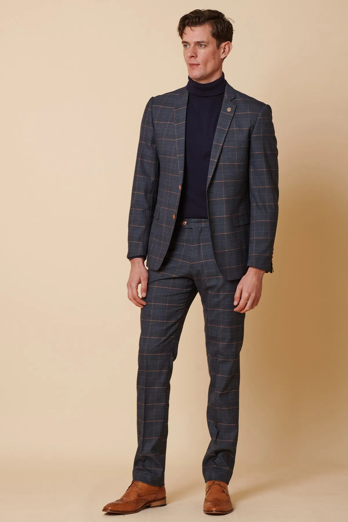 JENSON - Marine Navy Check Two Piece Suit