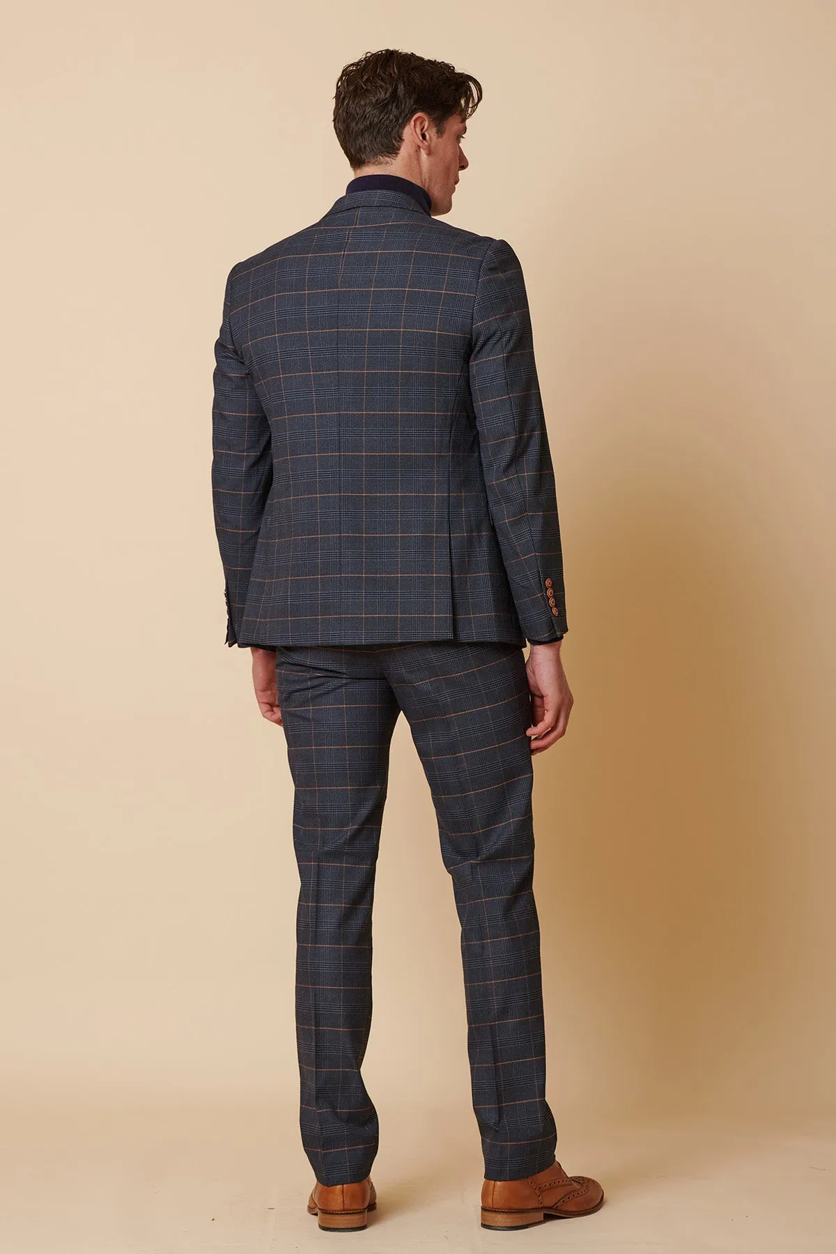 JENSON - Marine Navy Check Two Piece Suit