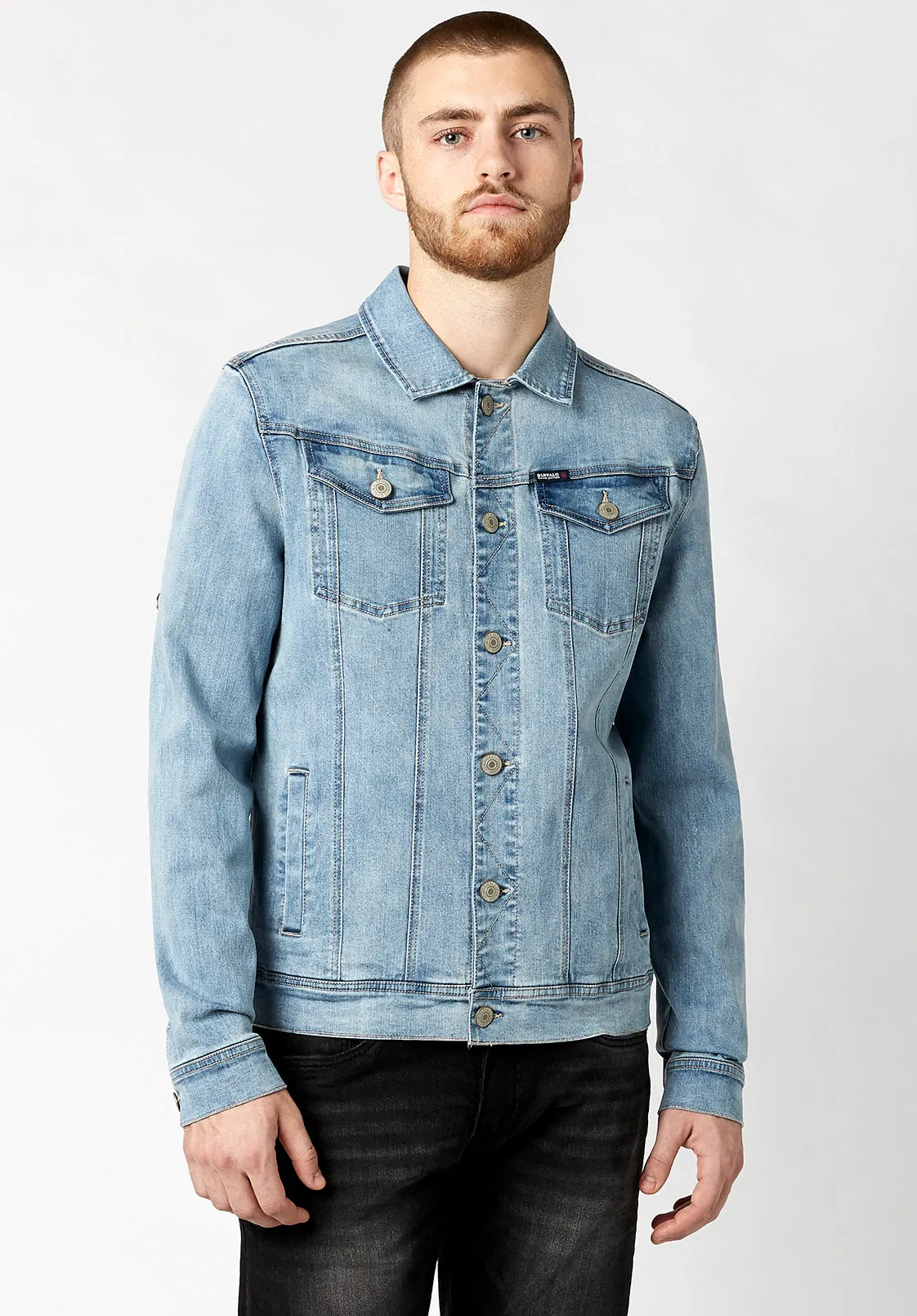 Joe Men's Denim Jacket in Whiskered and Creased Light Blue - BM22769