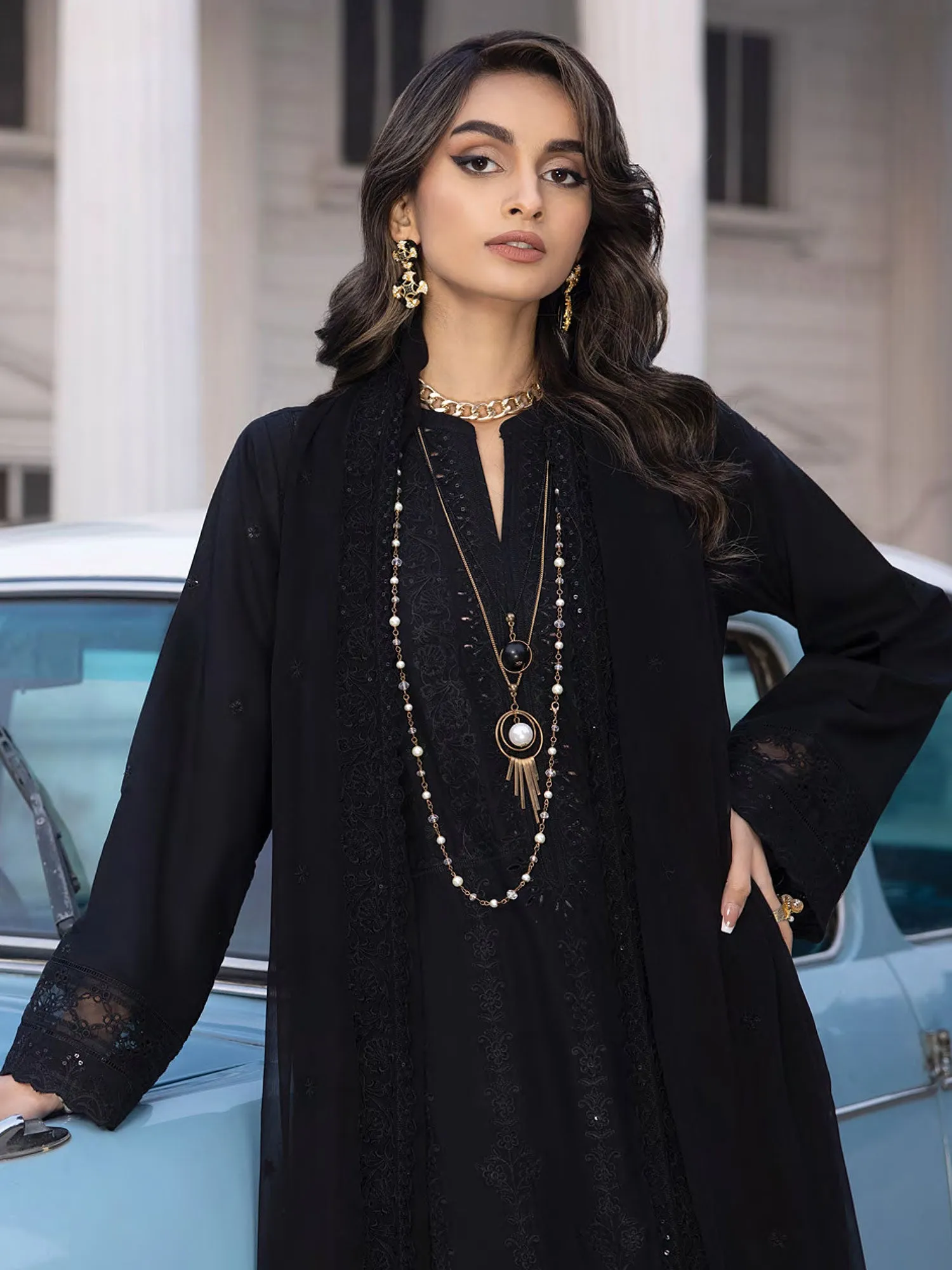 Lakhany Black Unstitched Embroidered Lawn 3-Piece Suit (LG-IZ-0111)