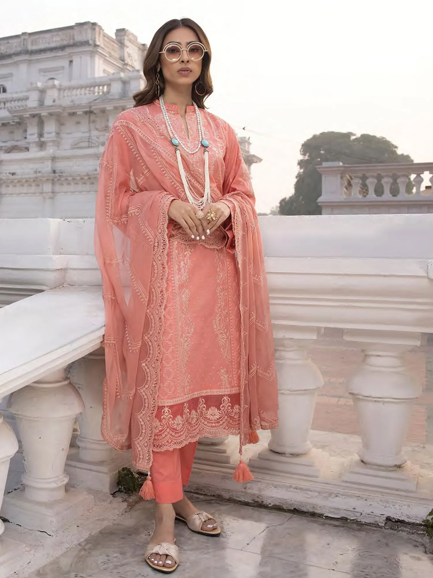 Lakhany Peach Unstitched Embroidered Lawn 3-Piece Suit (LG-SR-0177)