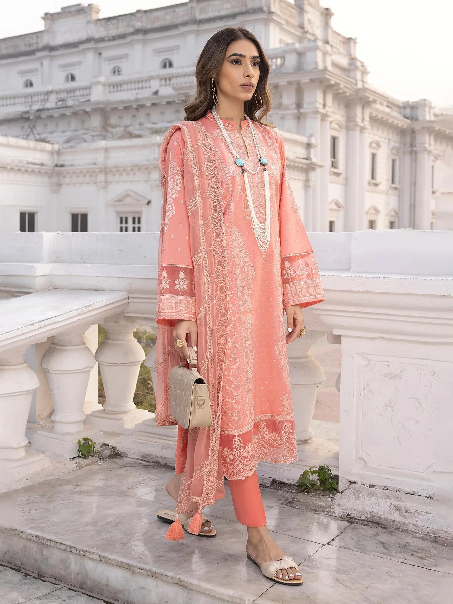 Lakhany Peach Unstitched Embroidered Lawn 3-Piece Suit (LG-SR-0177)