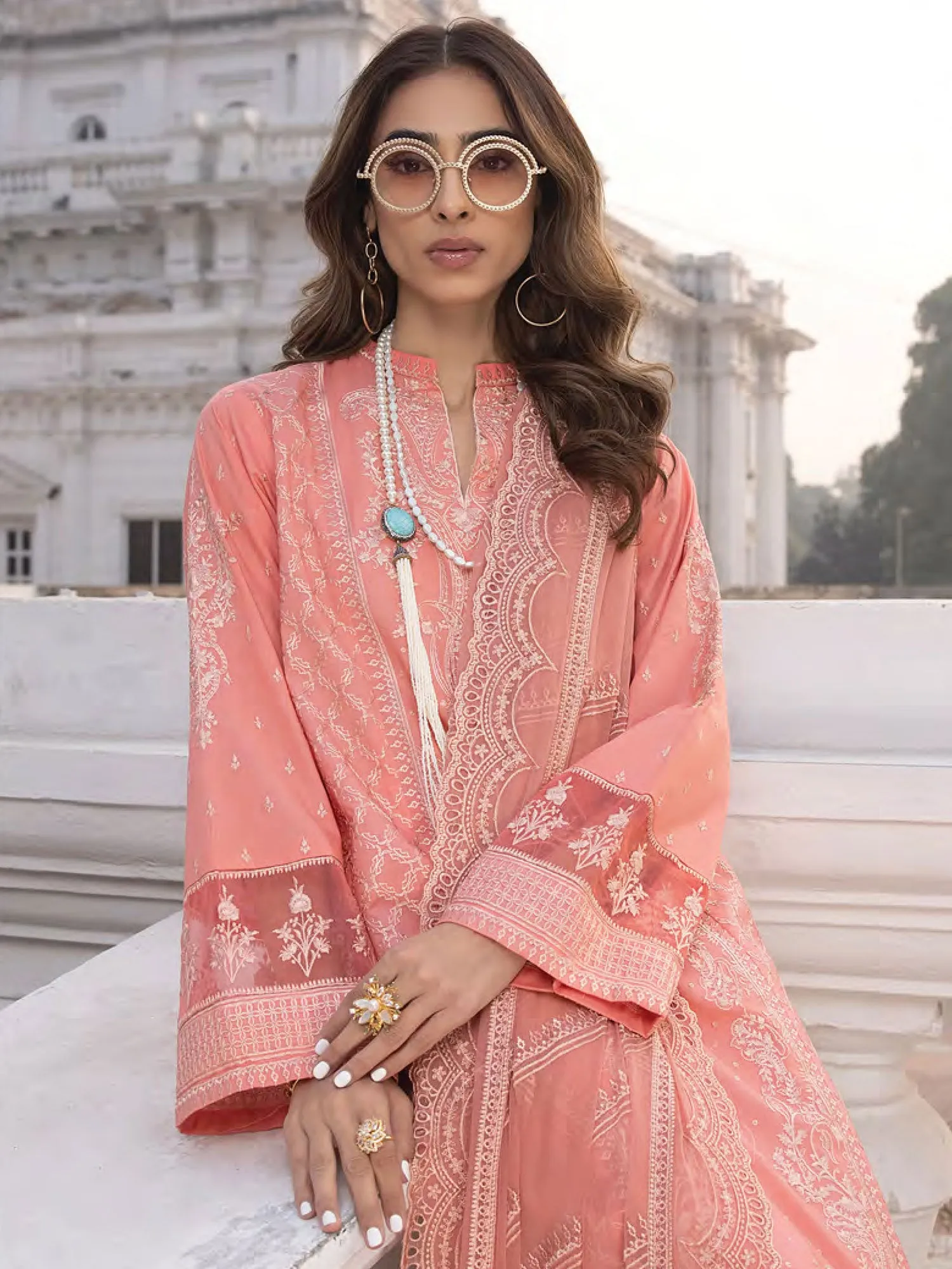 Lakhany Peach Unstitched Embroidered Lawn 3-Piece Suit (LG-SR-0177)