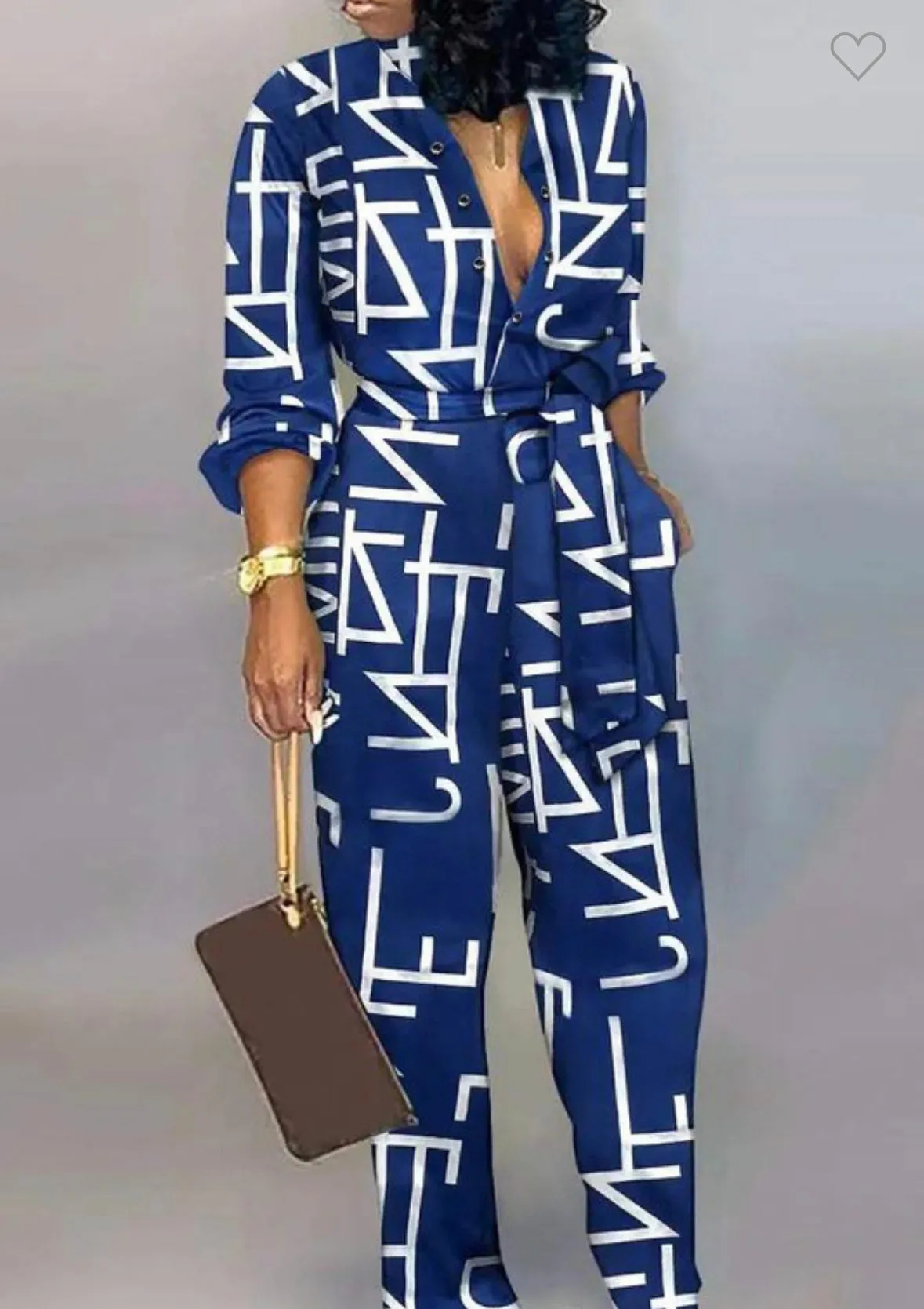 Letter Print Button Front Jumpsuit