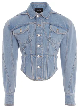 light blue corseted denim jacket