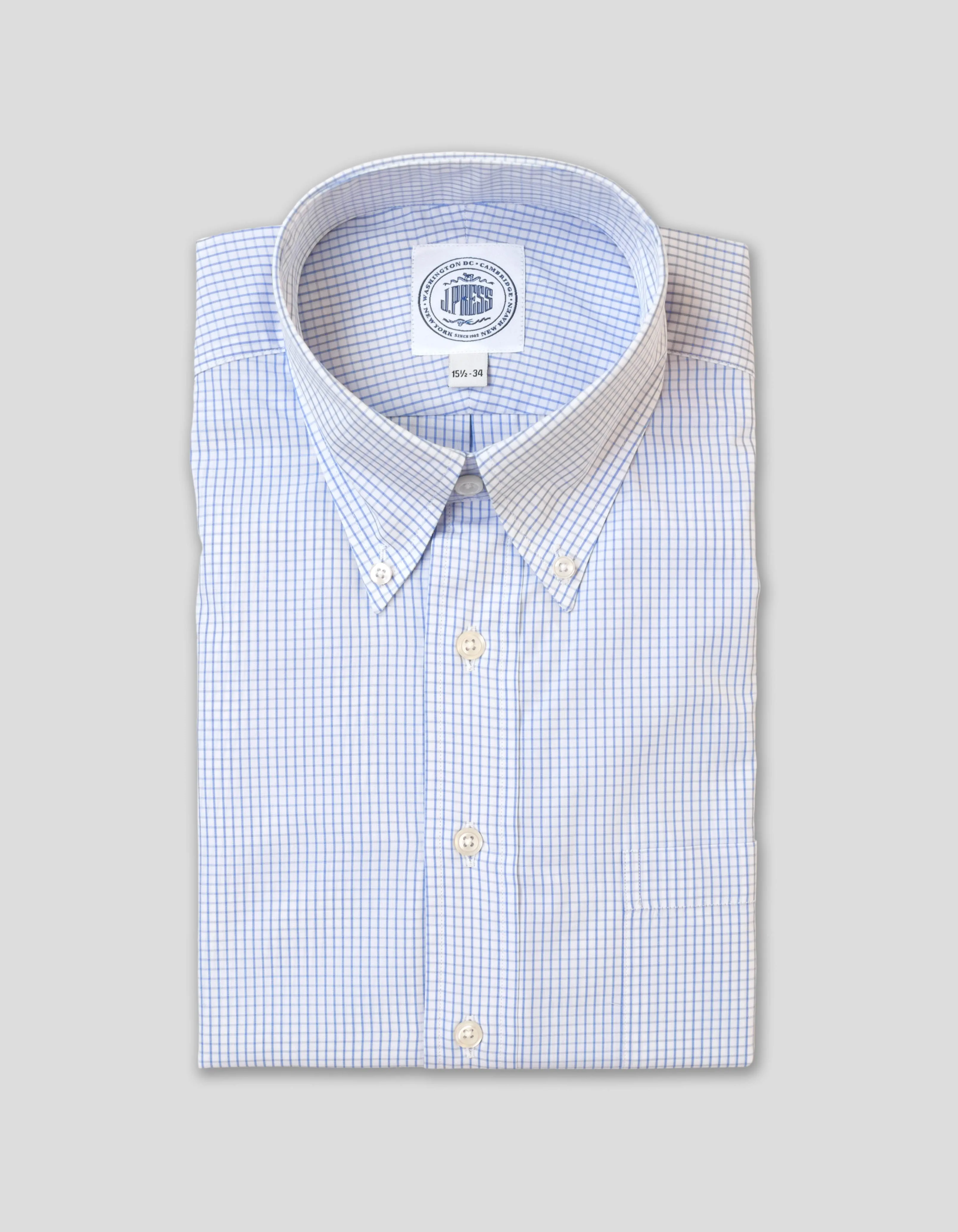 LIGHT BLUE TATTERSALL BUTTON DOWN DRESS SHIRT