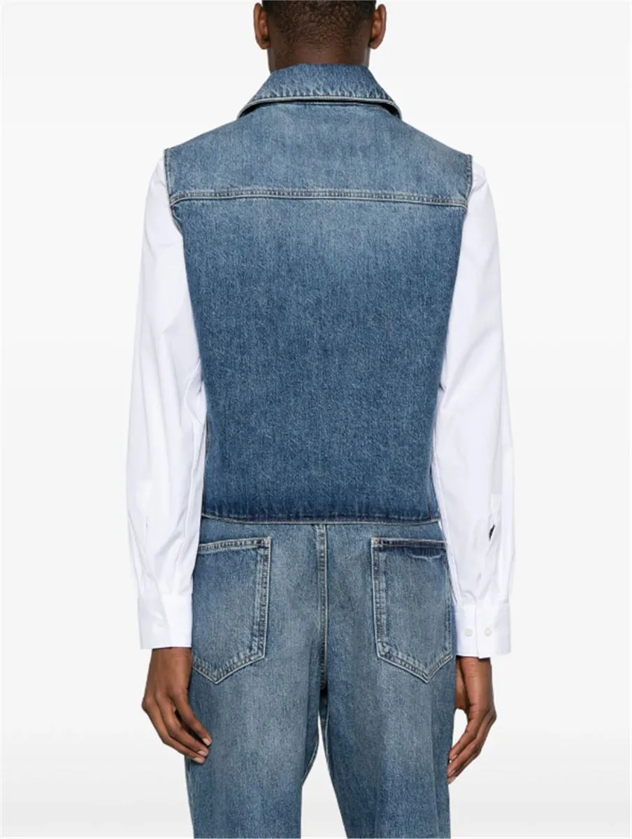 LOGO-EMBROIDERED DENIM VEST