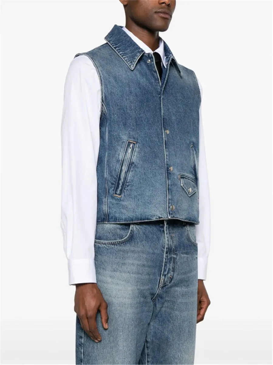 LOGO-EMBROIDERED DENIM VEST