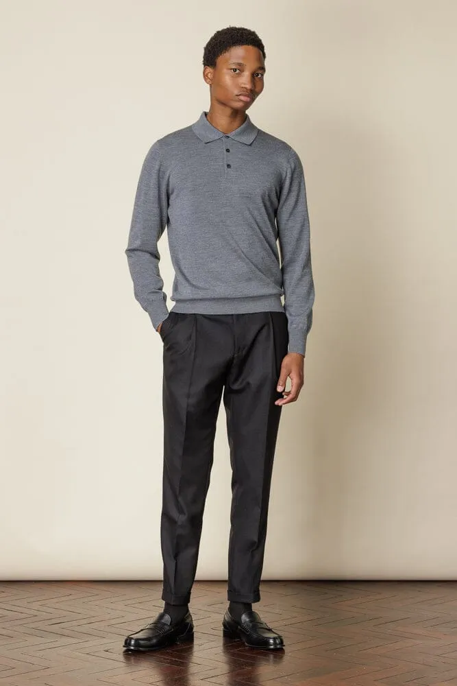 Long Sleeve Polo Merino Wool - Grey