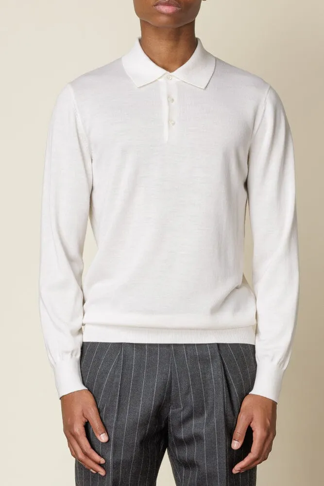 Long Sleeve Polo Merino Wool - Off White