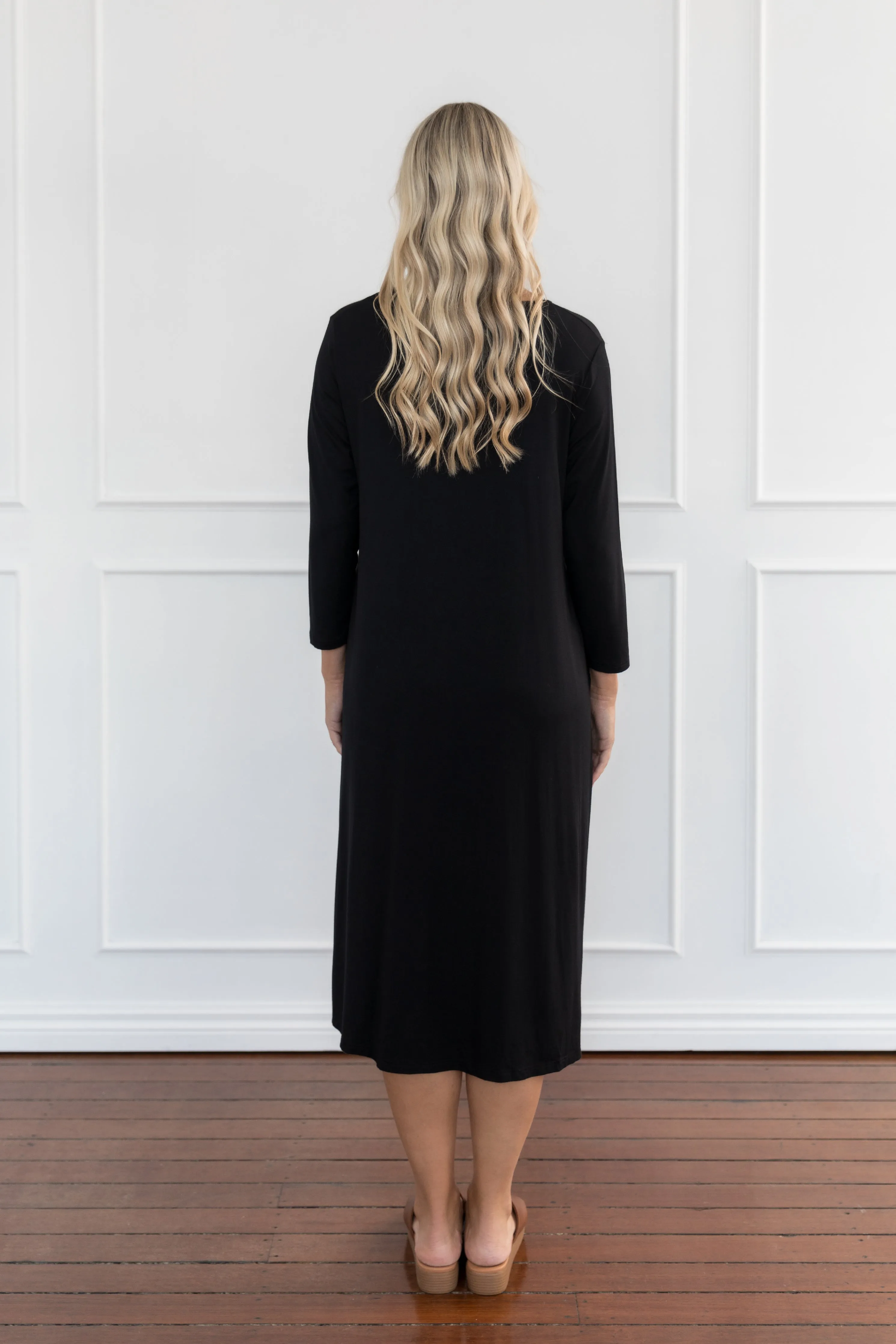 Long Sleeve T-Shirt Dress in Black