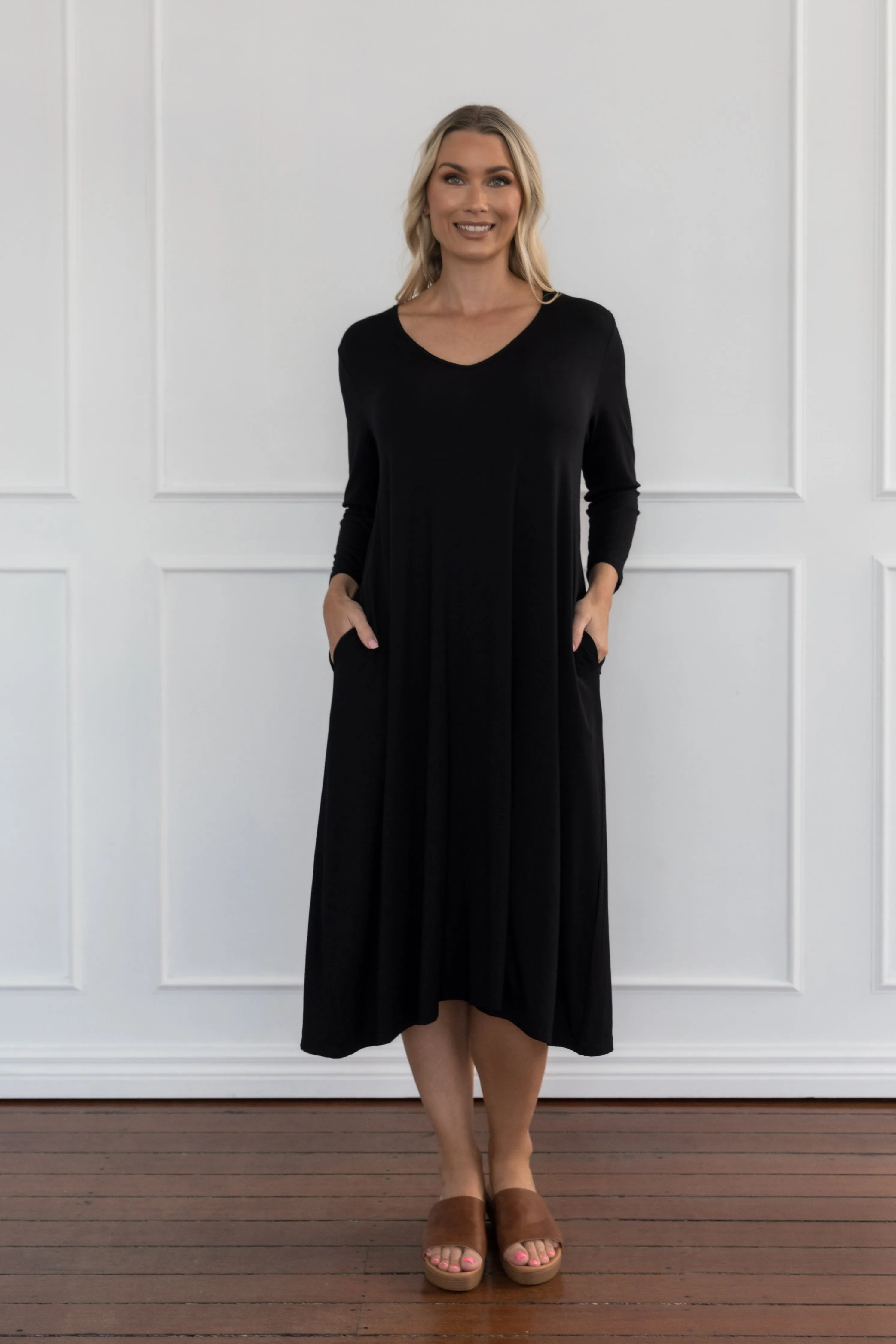 Long Sleeve T-Shirt Dress in Black