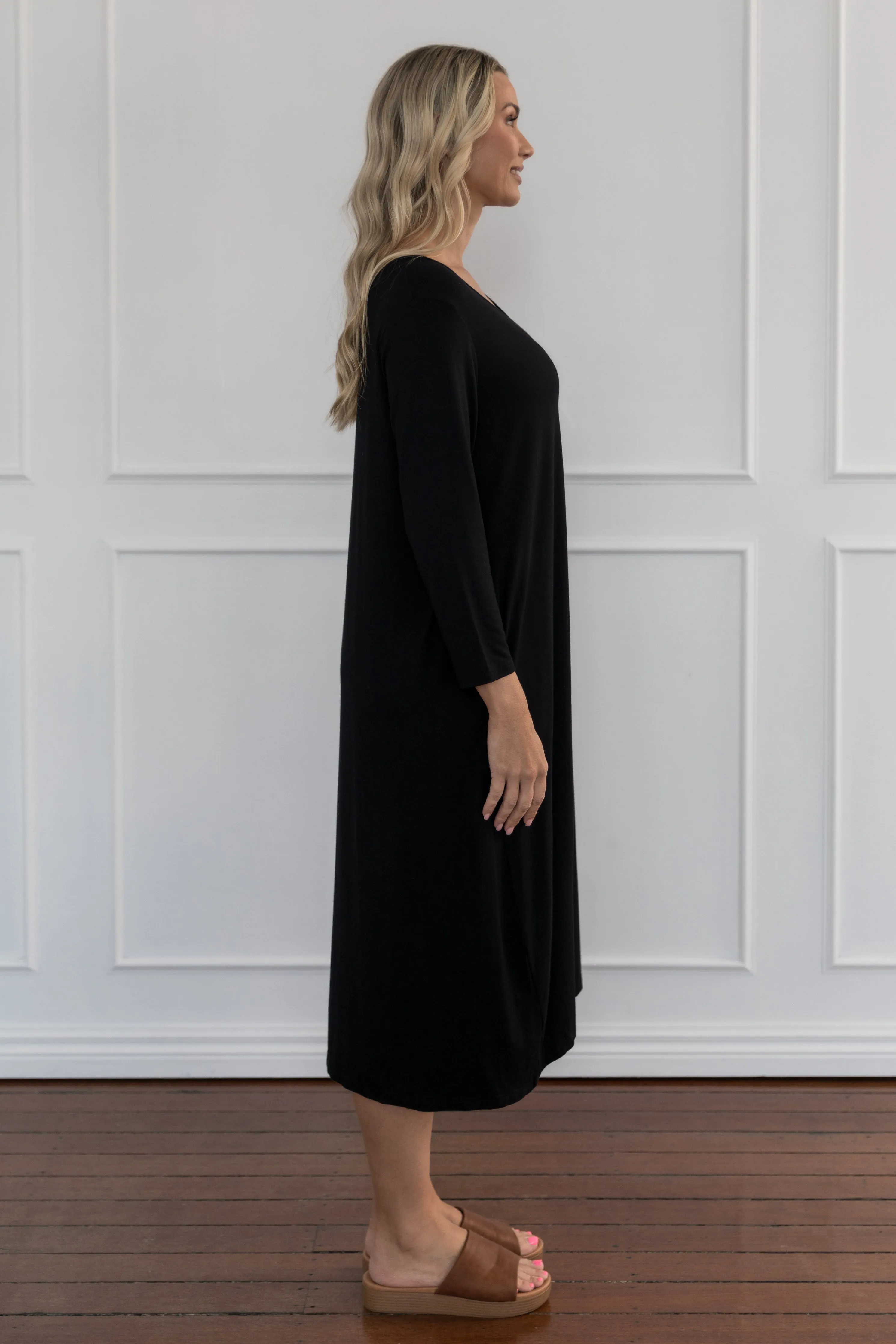 Long Sleeve T-Shirt Dress in Black