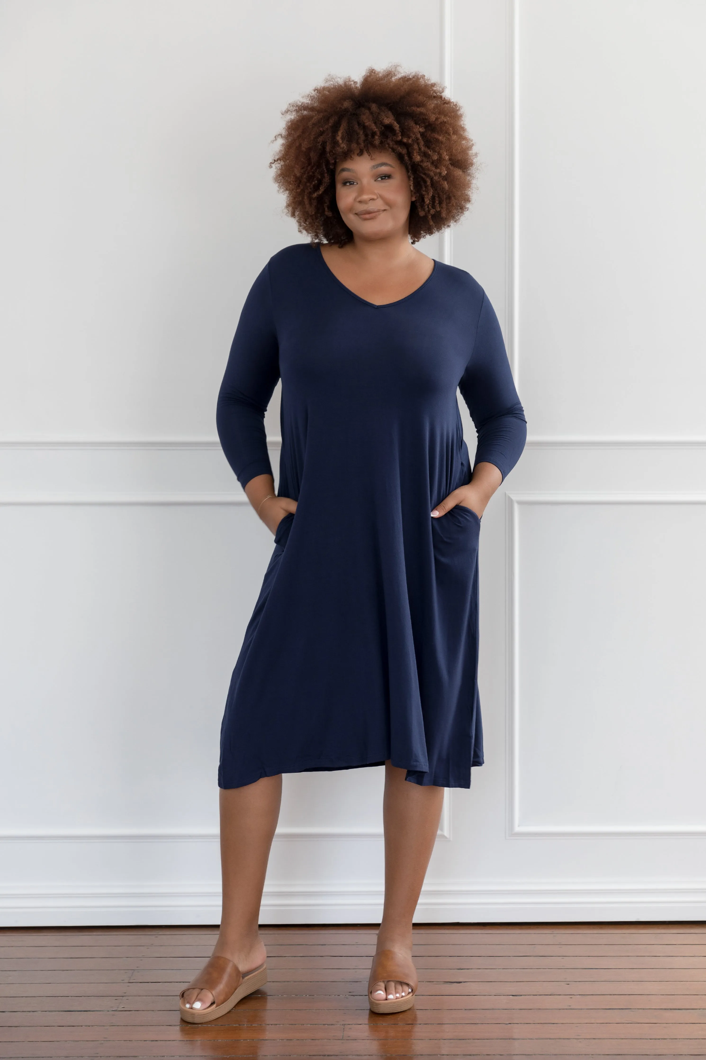 Long Sleeve T-Shirt Dress in Navy