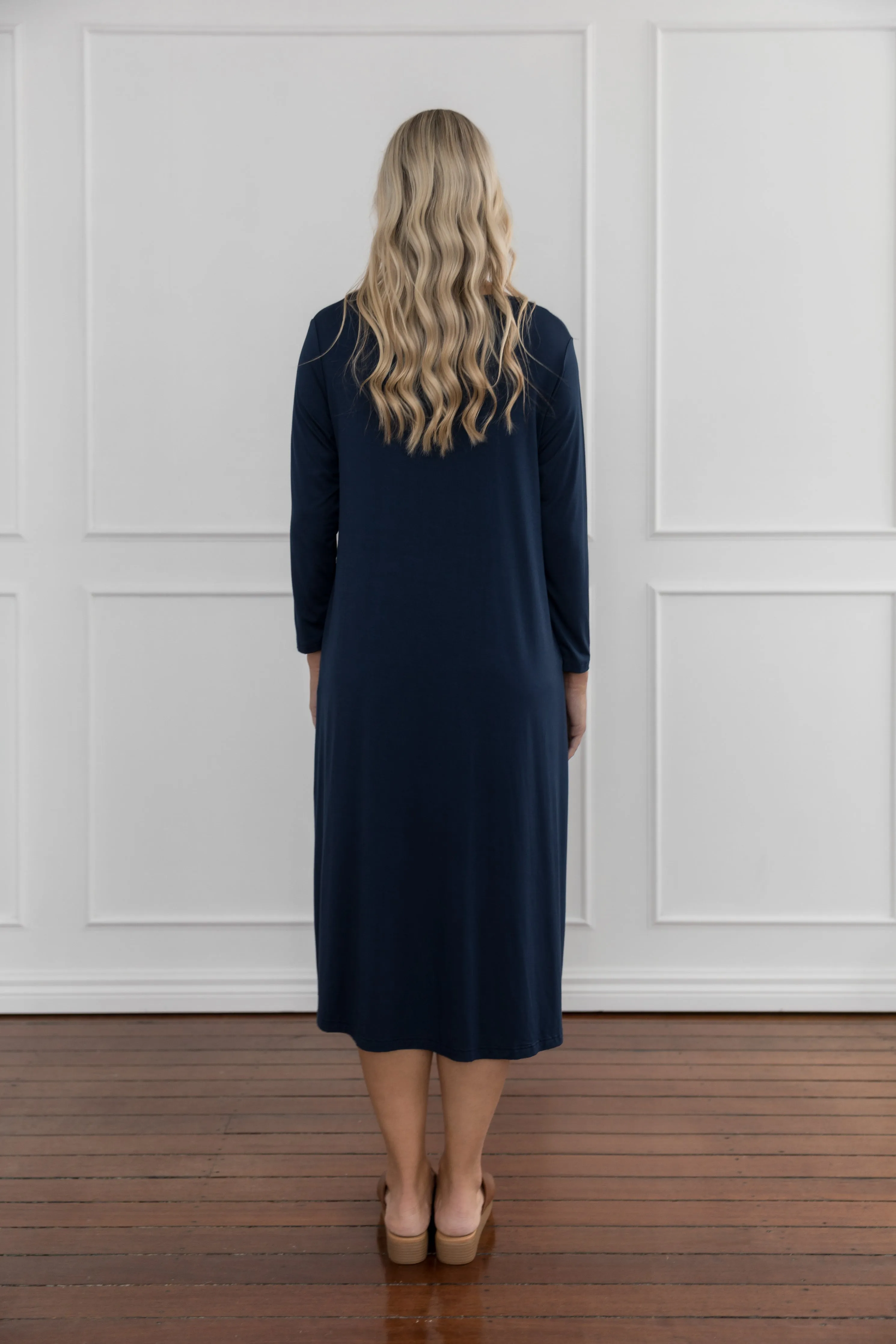 Long Sleeve T-Shirt Dress in Navy