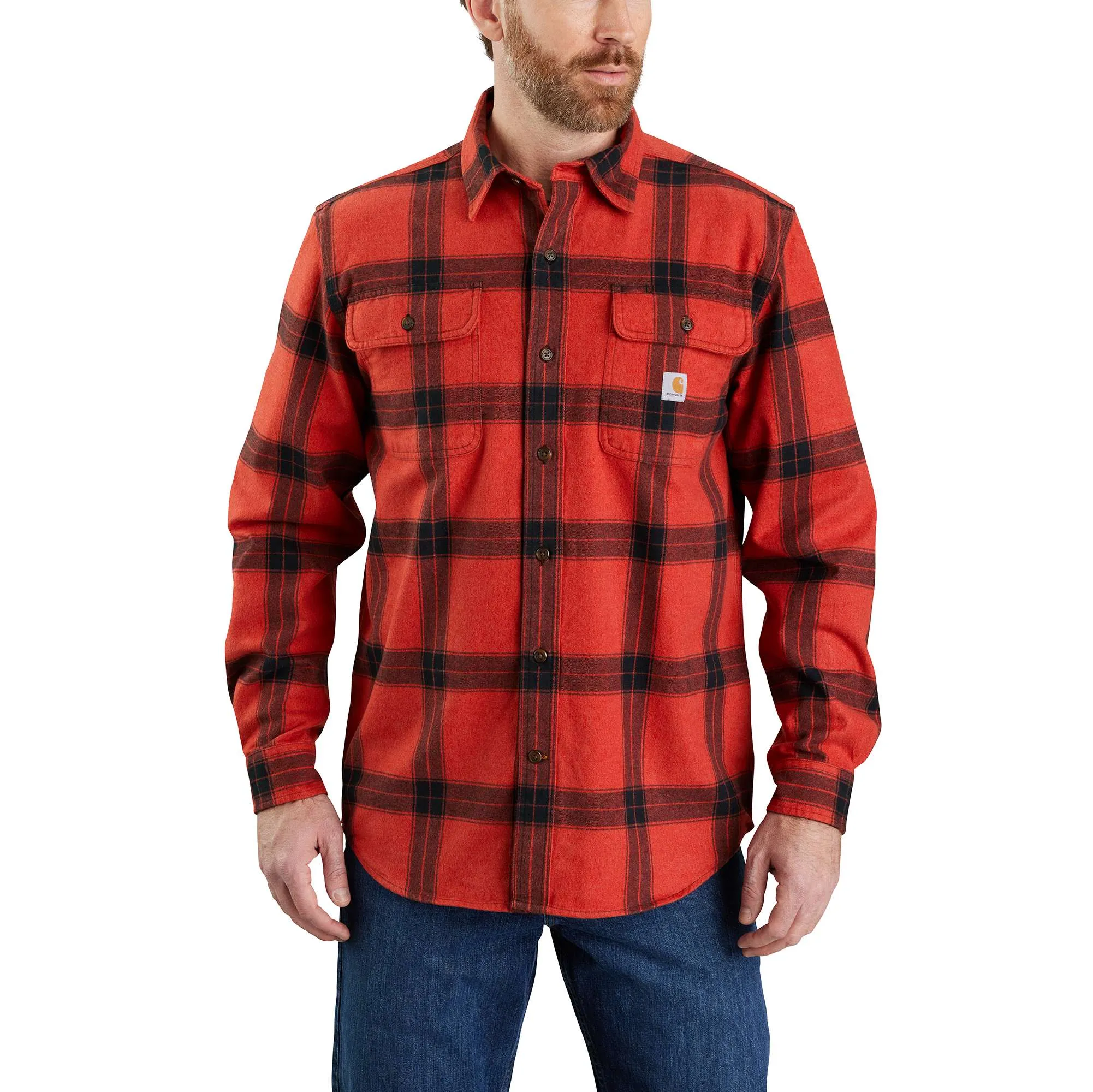 Loose Fit Heavyweight Flannel Long-Sleeve Plaid Shirt