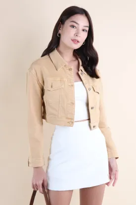 LUNA CROPPED DENIM JACKET IN KHAKI