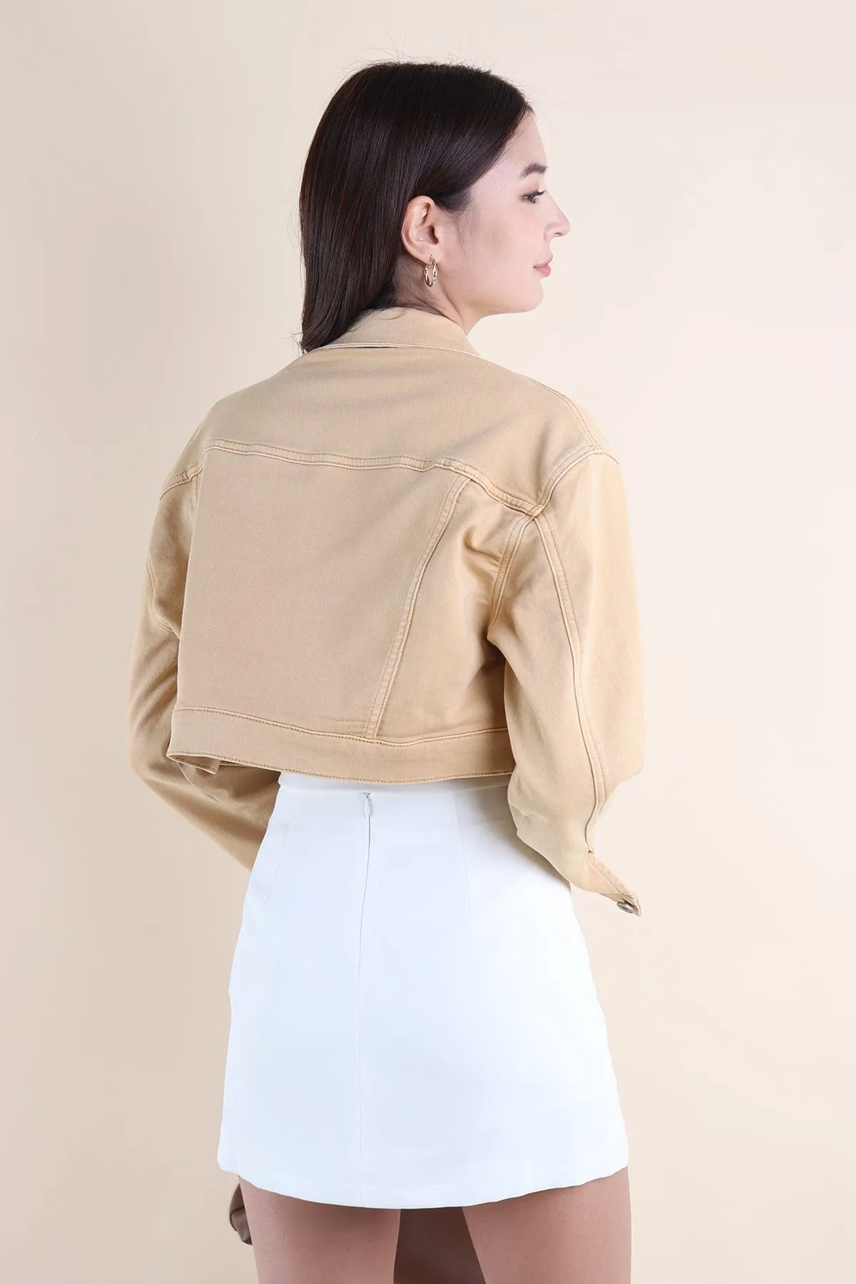 LUNA CROPPED DENIM JACKET IN KHAKI