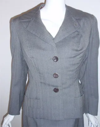 MADAME GRES 1950s 2 pc Gray Herringbone Jacket and Dress