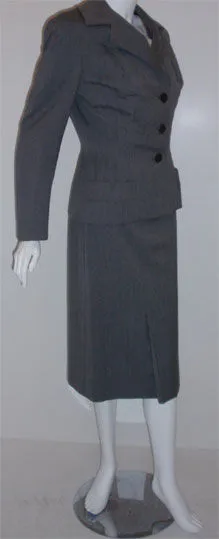 MADAME GRES 1950s 2 pc Gray Herringbone Jacket and Dress