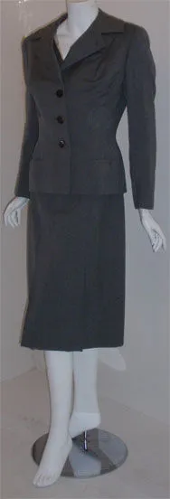 MADAME GRES 1950s 2 pc Gray Herringbone Jacket and Dress