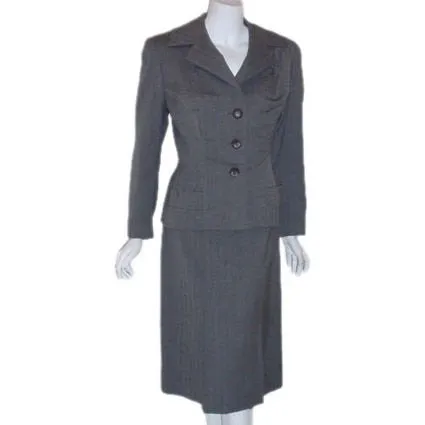 MADAME GRES 1950s 2 pc Gray Herringbone Jacket and Dress