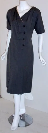 MADAME GRES 1950s 2 pc Gray Herringbone Jacket and Dress