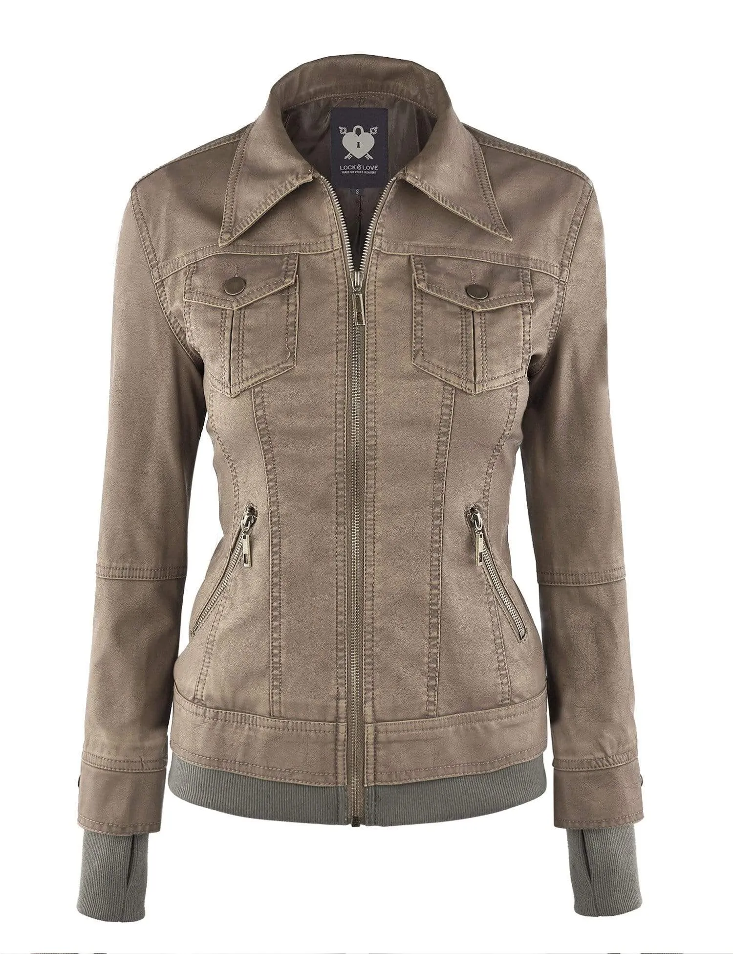 Made By Johnny MBJ Womens Faux Leather Motorcycle Jacket with Hoodie