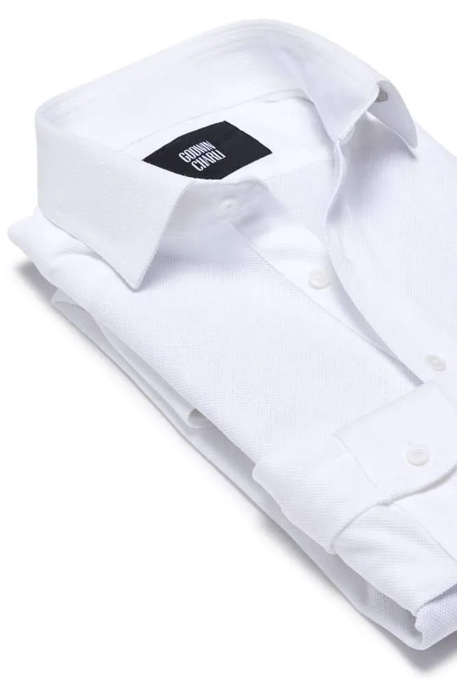 Magnus Long Sleeve Polo Shirt - White Cotton Pique