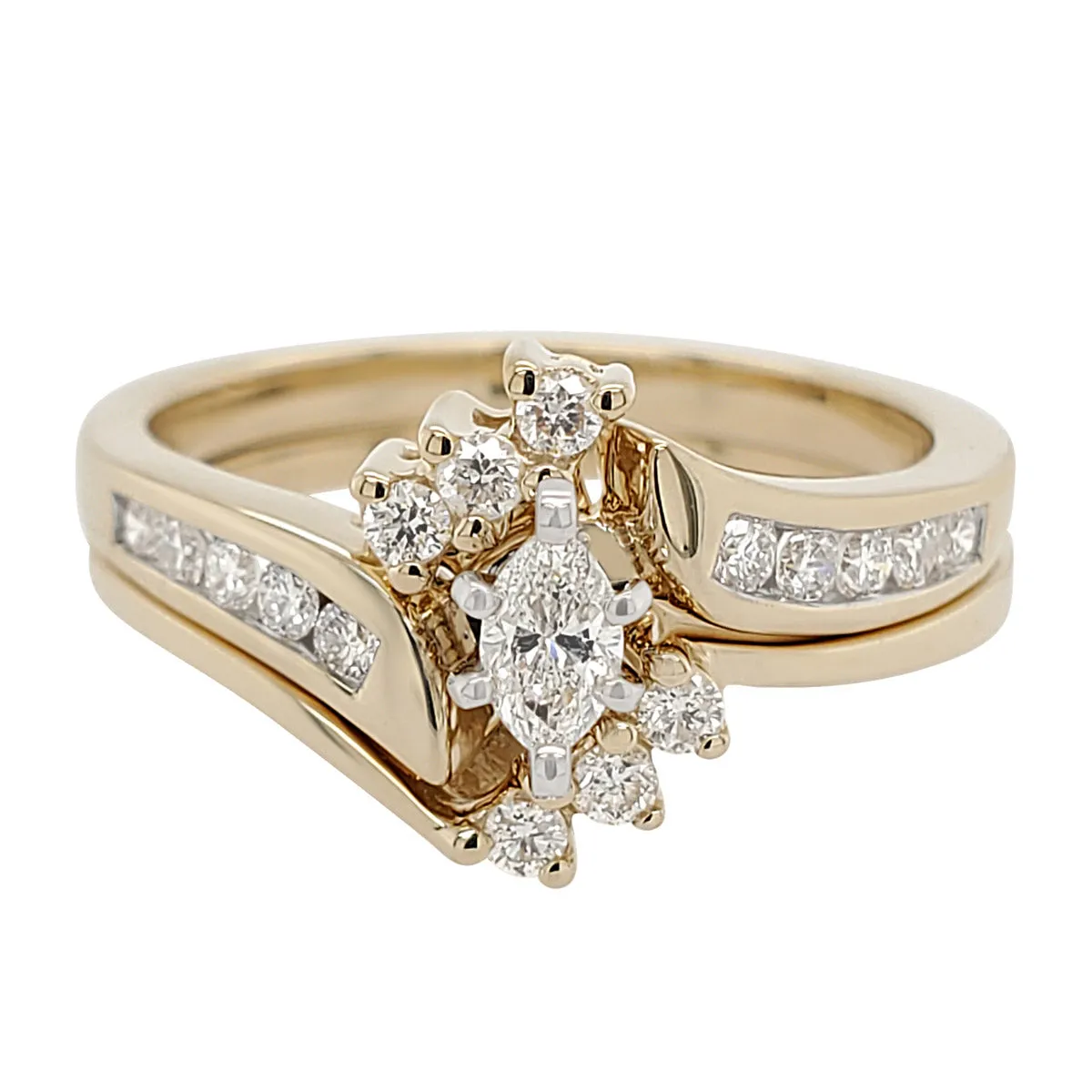 Marquise Shaped Wedding Set in Yellow Gold- 0.50 ctw.