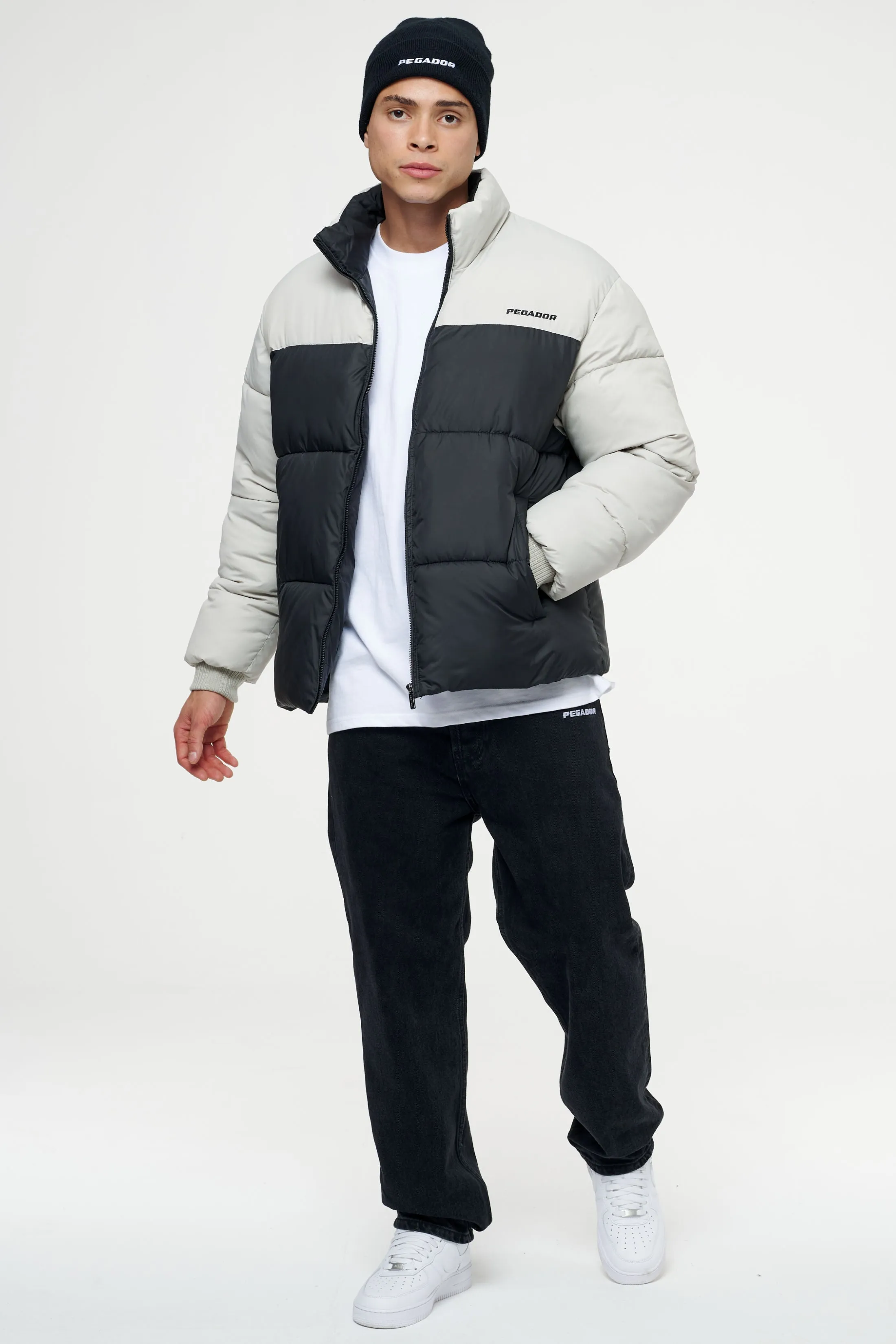 Marrero Patchwork Puffer Jacket Black Ash Grey