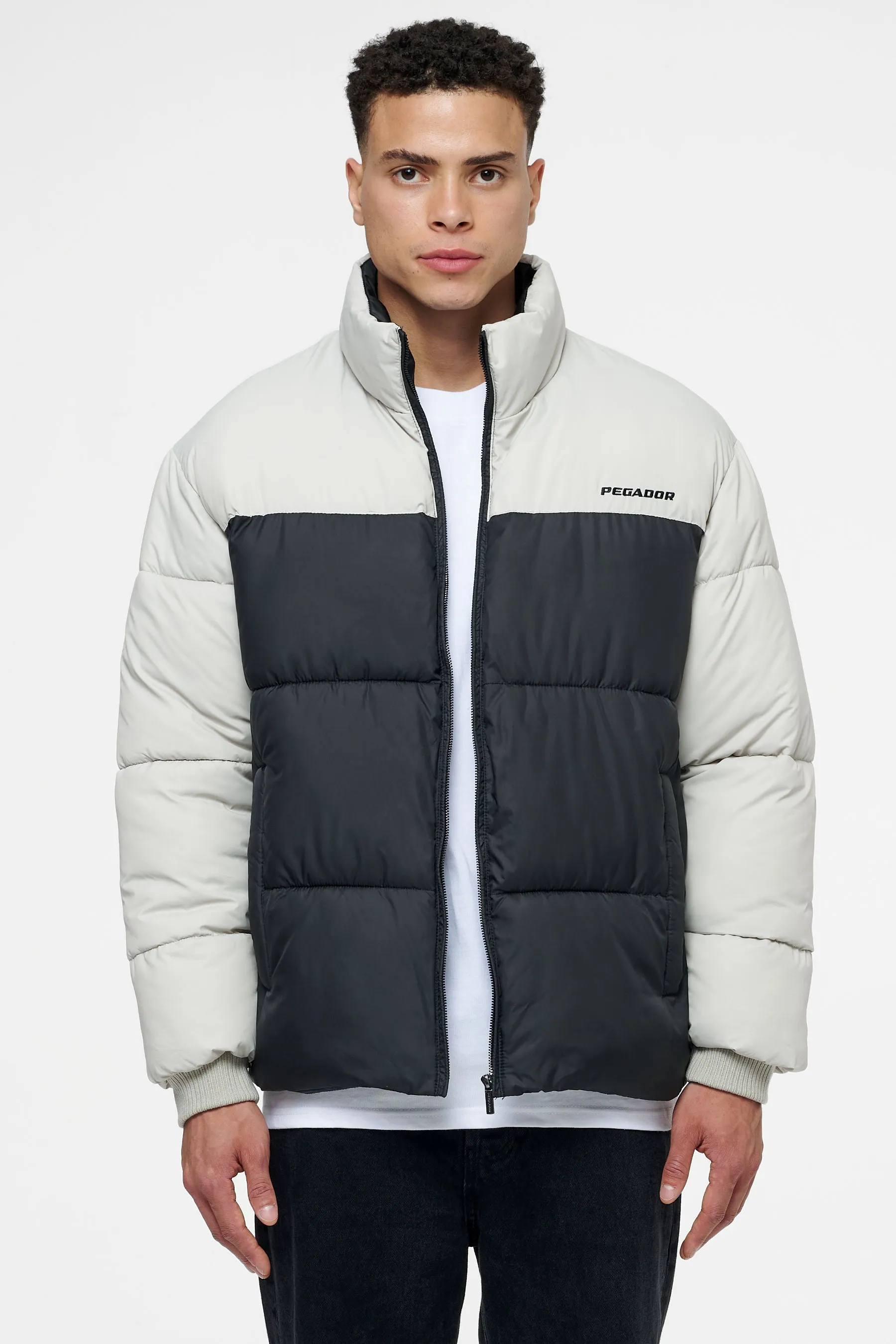 Marrero Patchwork Puffer Jacket Black Ash Grey