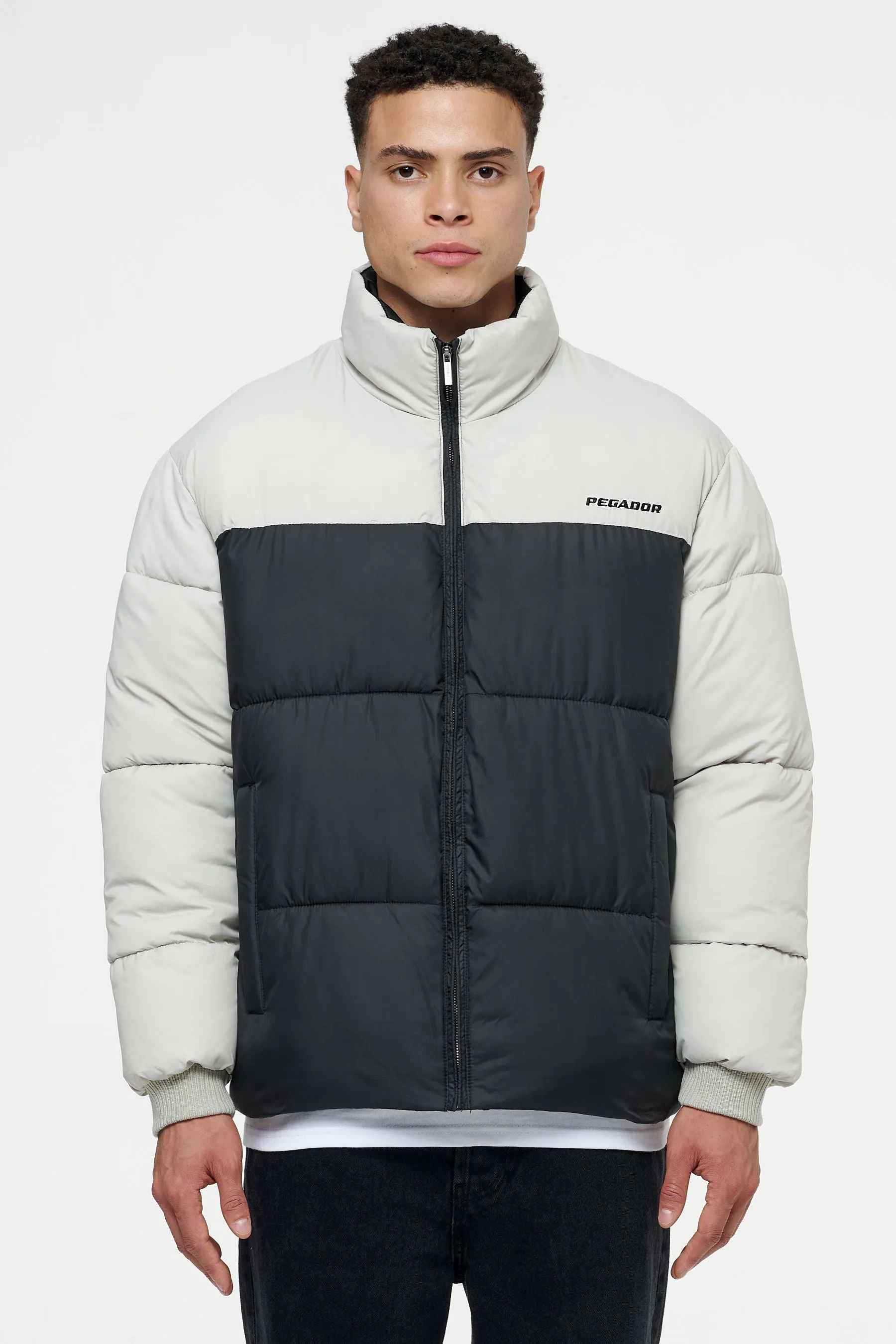 Marrero Patchwork Puffer Jacket Black Ash Grey