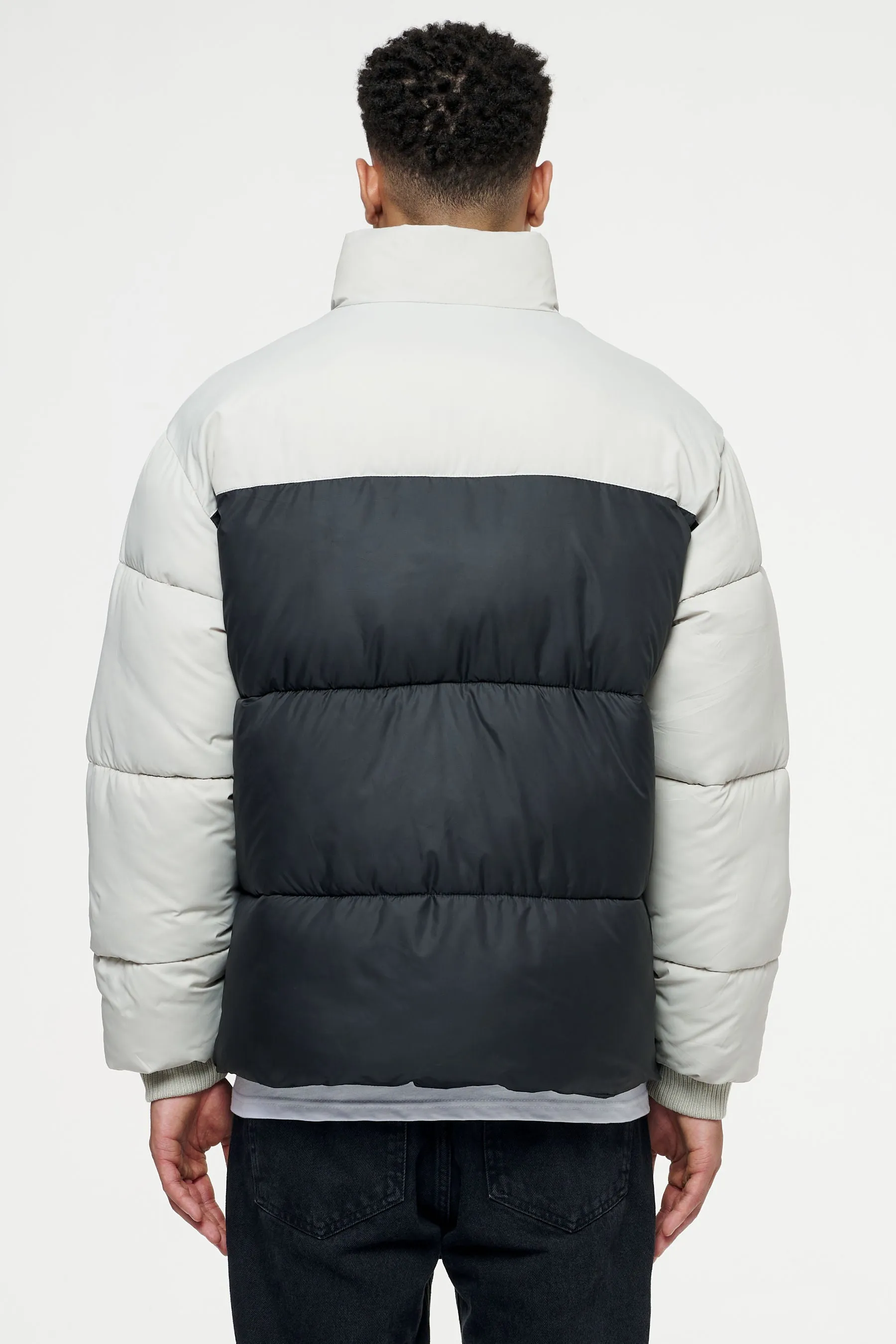 Marrero Patchwork Puffer Jacket Black Ash Grey