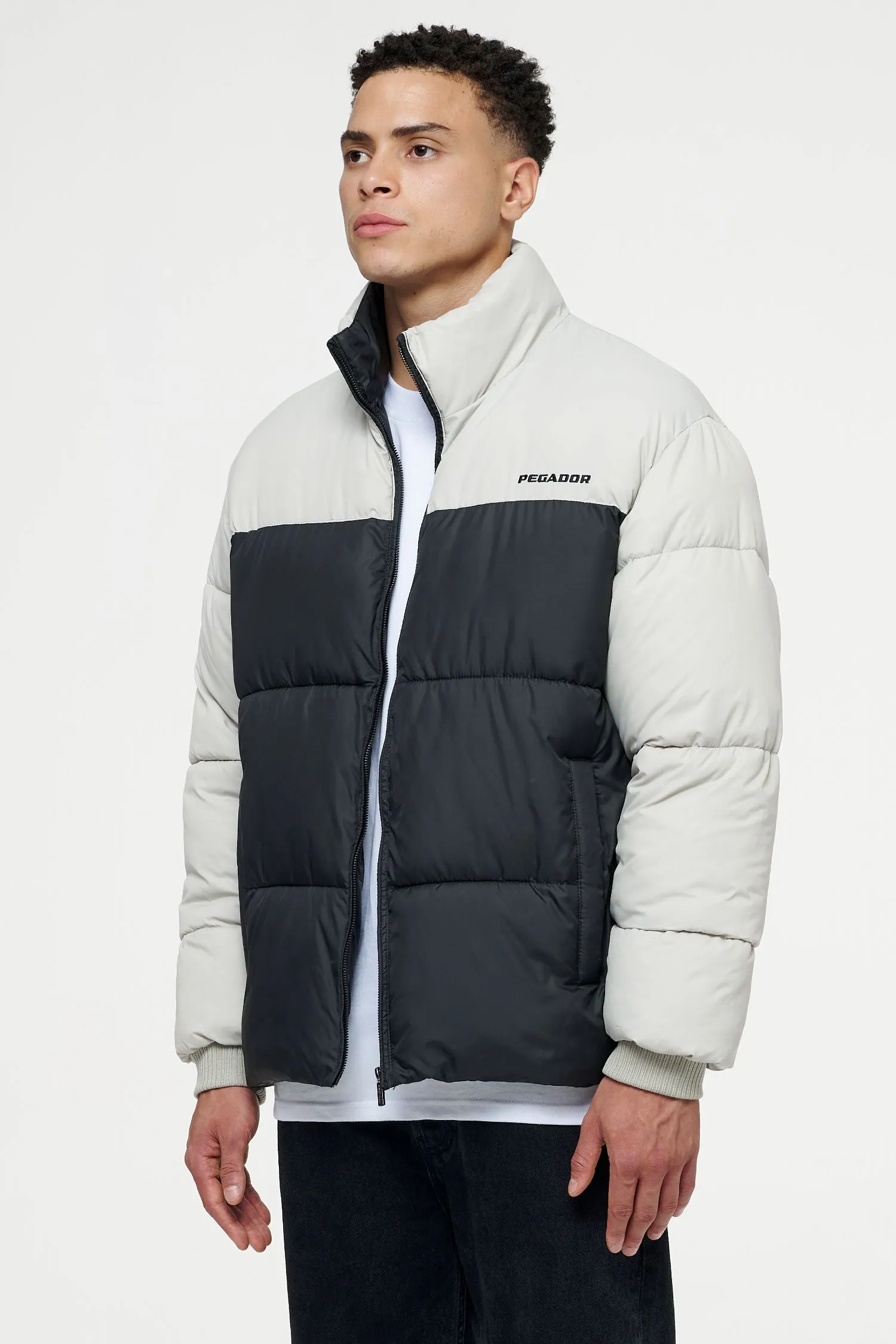 Marrero Patchwork Puffer Jacket Black Ash Grey