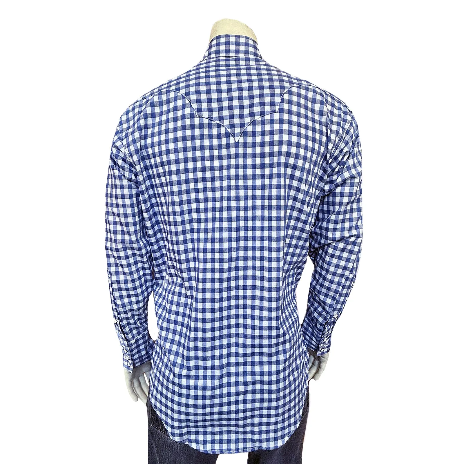 Men’s Navy Blue Gingham Check Western Shirt