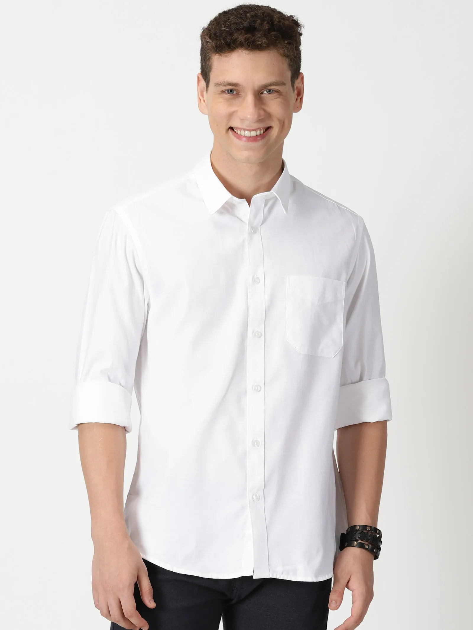 MEN'S  WHITE PLAIN SLIM FIT SHIRT