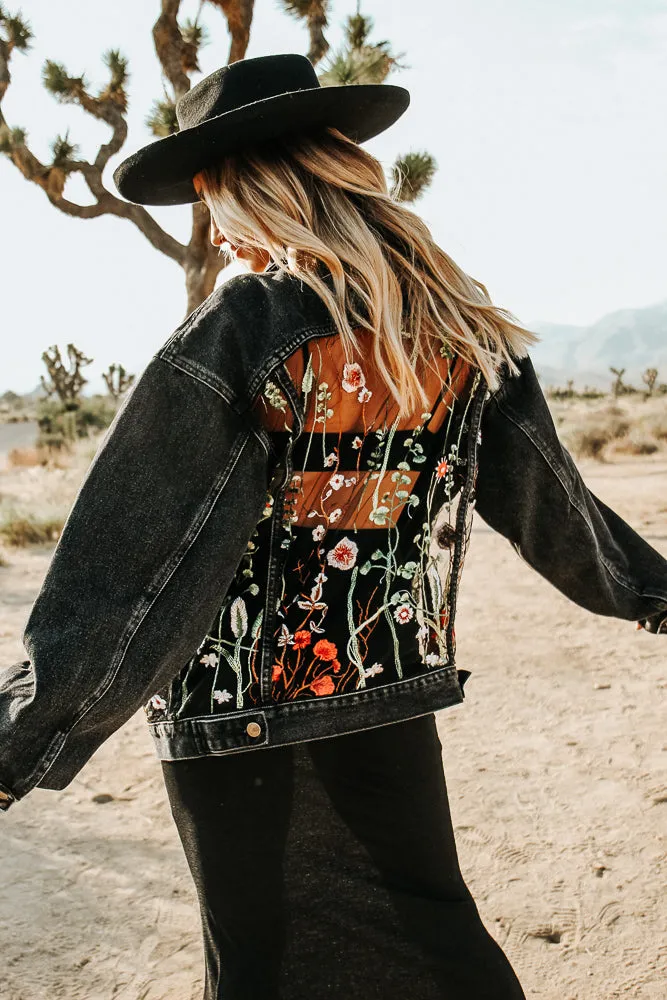 Mesh Embroidery Vintage Denim Jacket