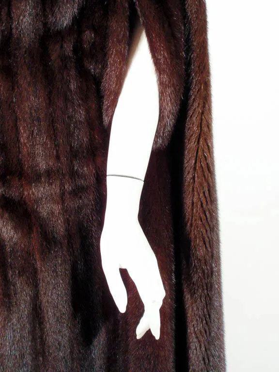 MICHAEL FORREST Dark Brown Ranch Mink Long Cape with Collar