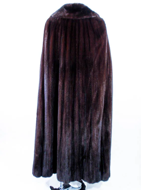 MICHAEL FORREST Dark Brown Ranch Mink Long Cape with Collar