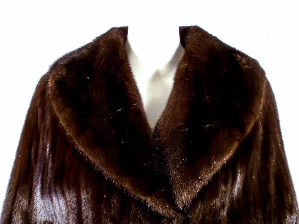 MICHAEL FORREST Dark Brown Ranch Mink Long Cape with Collar