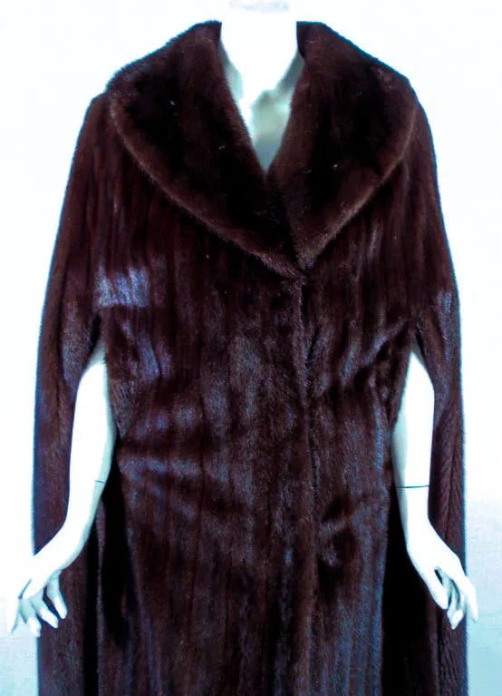 MICHAEL FORREST Dark Brown Ranch Mink Long Cape with Collar